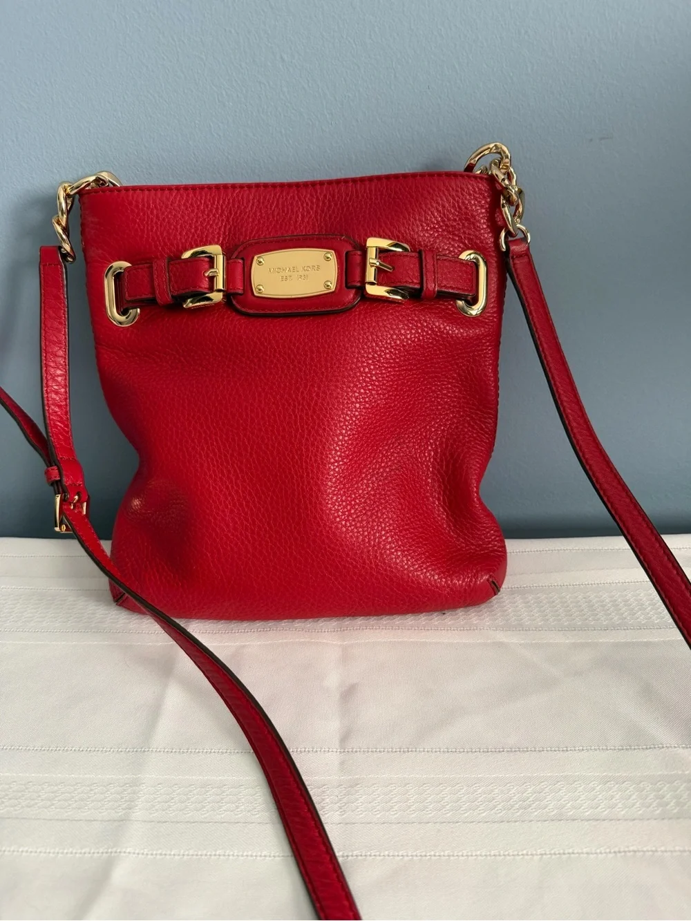 Michael Kors Red Pebbled Faux Leather Crossbody with Gold Hardware